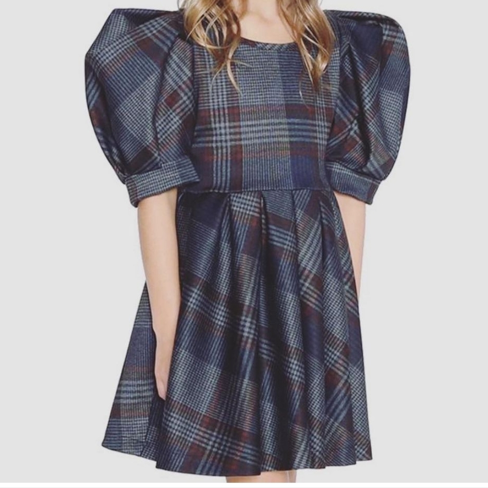 LANOOSH Plaid Puff Sleeve Dress Size 6